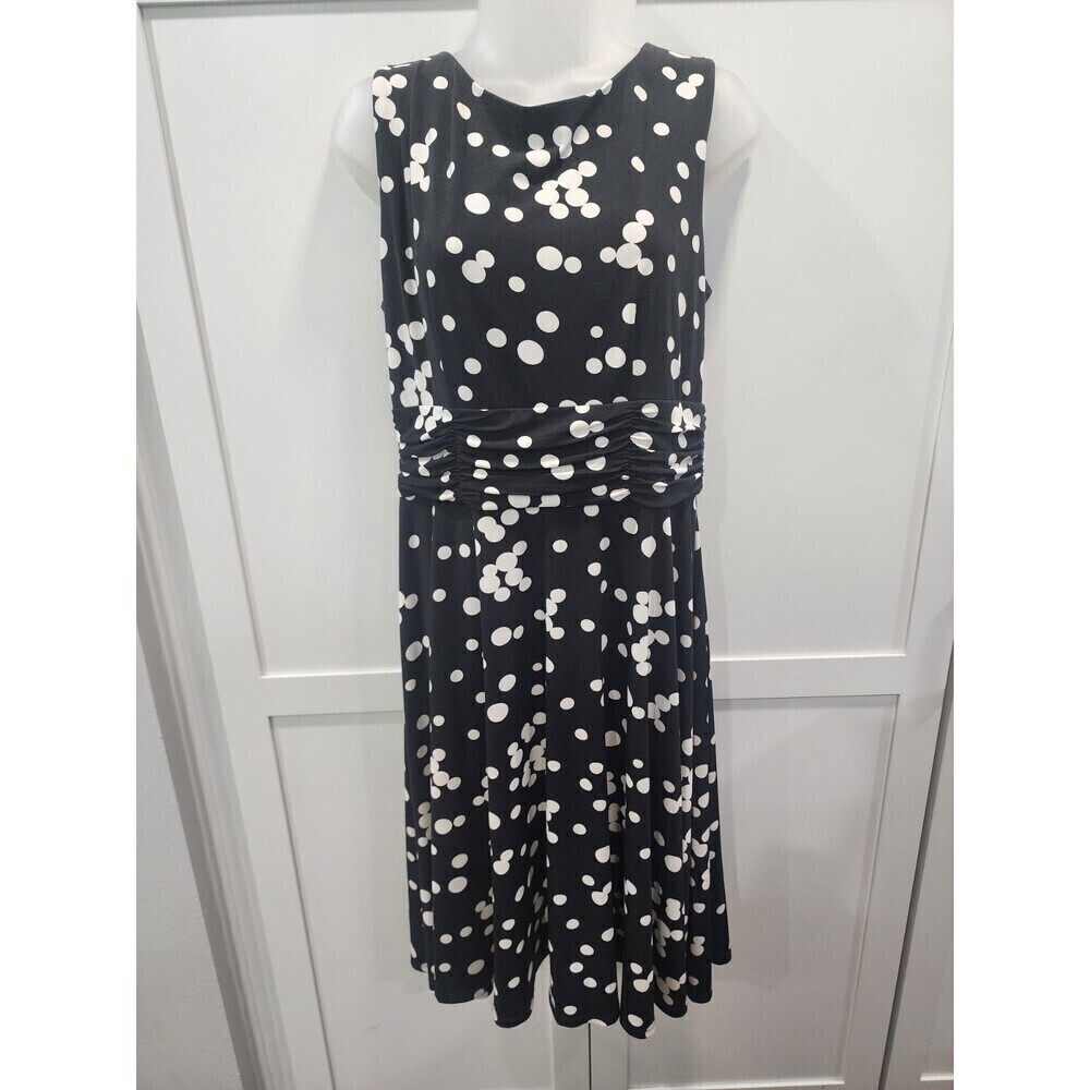 Jessica Howard Black & White Polka-Dot Sleeveless Midi Sheath Dress - Size 12
